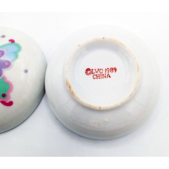 Butterfly Trinket Box Painted Porcelain Vintage 1989 Jewelry Holder 2.5 Inches - Picture 11 of 13